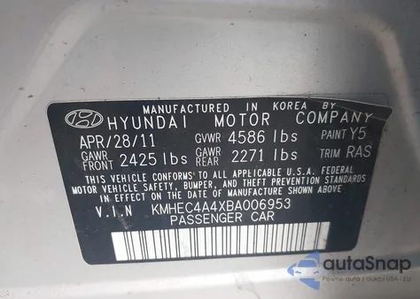2011 Hyundai Sonata Hybrid Hybrid z USA, uszkodzony, nr VIN KMHEC4A4XBA006953